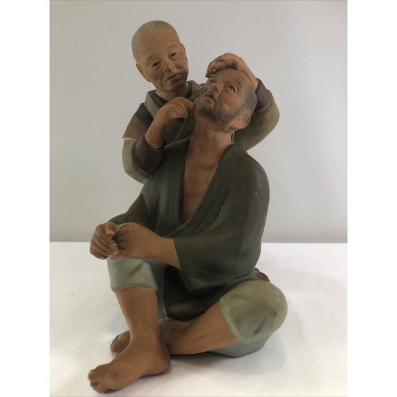 Antique Japanese Hakata Urasaki 2 Men w/ Original Sticker